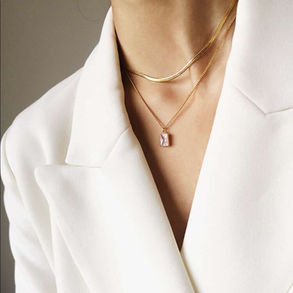 Necklace Rhinestone Layered Gold Chain 1pc - Picture 4 of 4